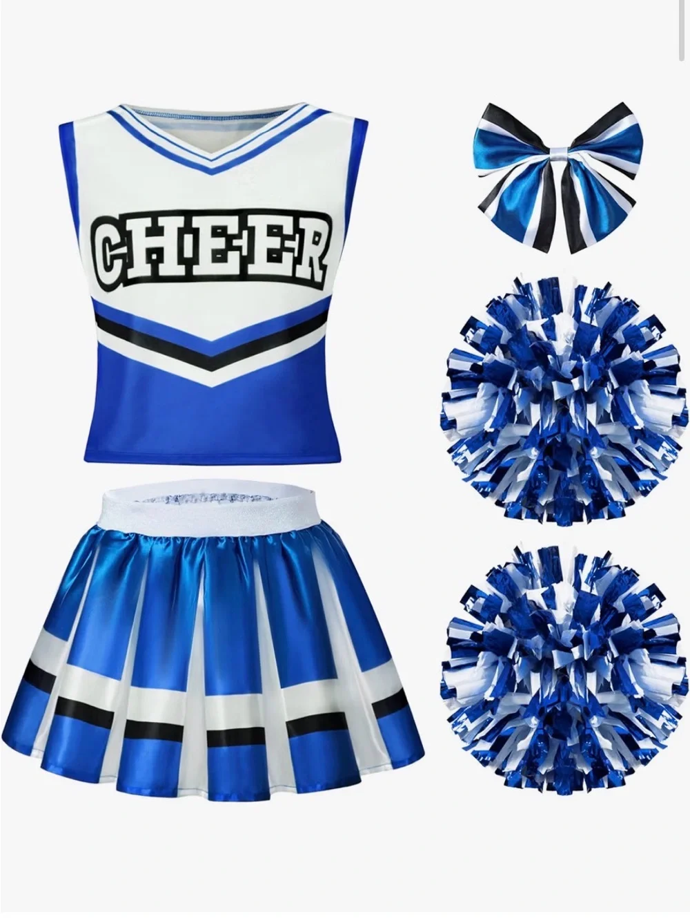 Girls Blue & White Cheerleader Costume - Medium